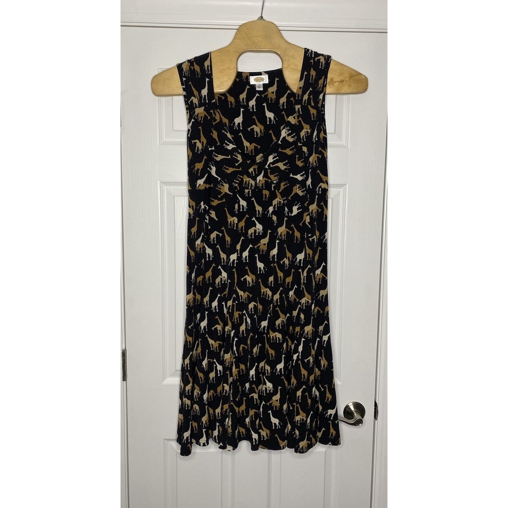 Talbots Women's V Neck Sleeveless Dress Giraffes Black Brown 12